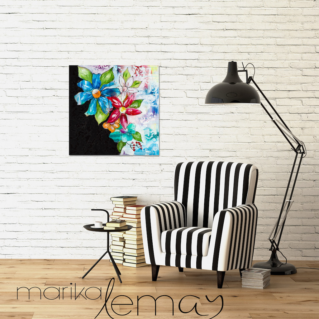 Fleurs-pimpantes-décor 1-techniques-mixtes-sur-canevas-20x20