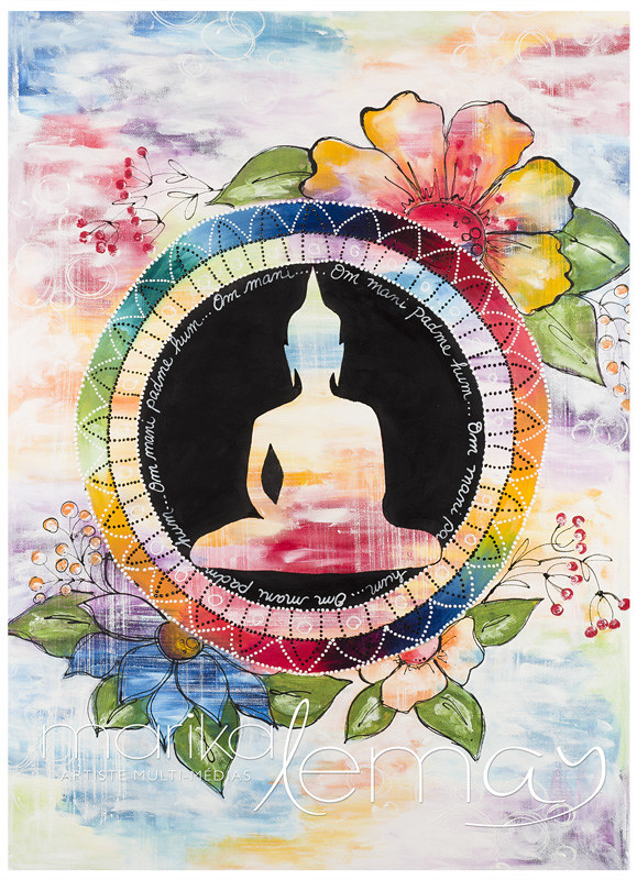 Bouddha 01-24x36-toile-galerie-acrylique-peinture-dimensionnelle-pastels à l'huile