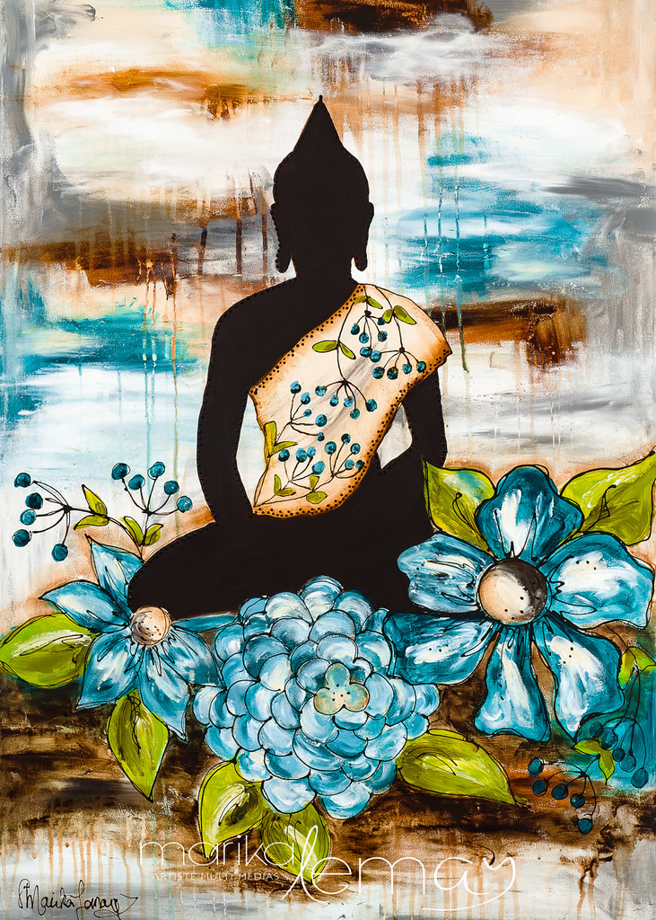 Le bouddha azur-techniques-mixtes-sur-canevas