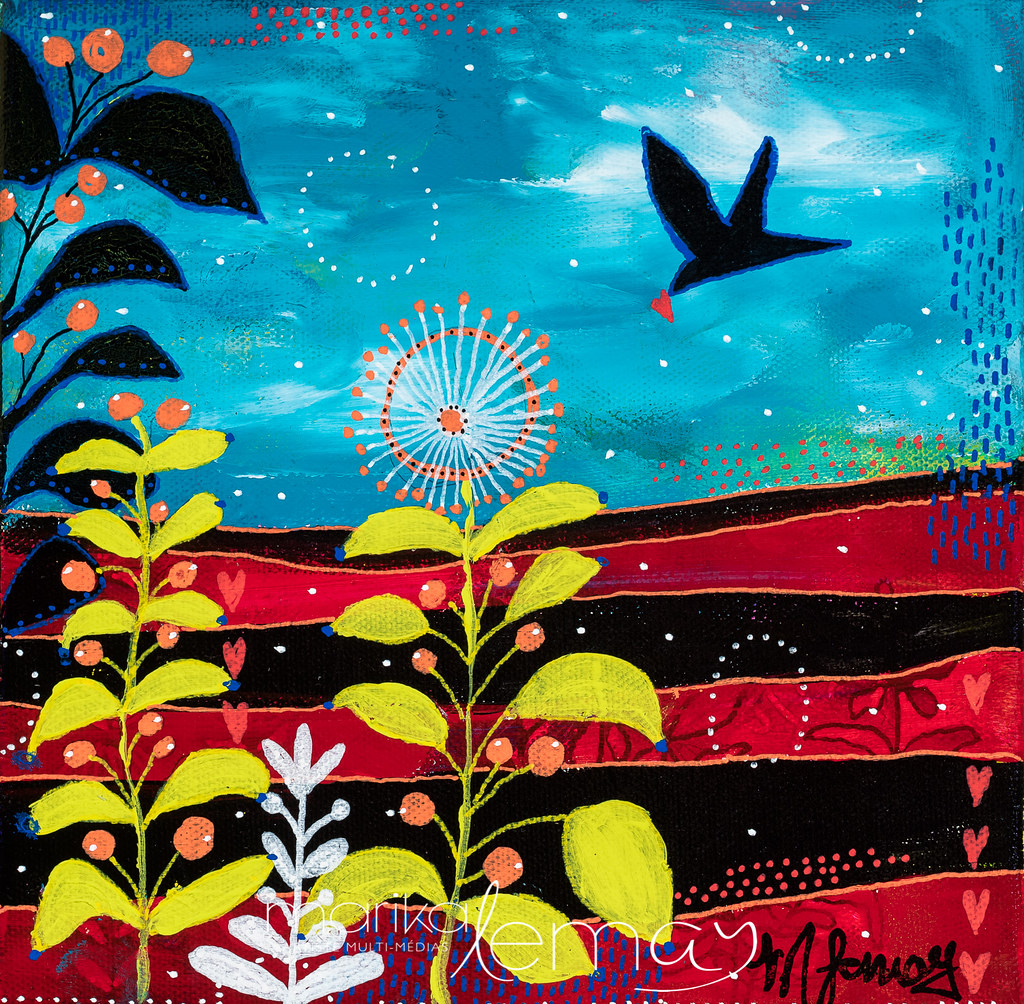 Aube enchantée-techniques-mixtes-sur-canevas-8x8